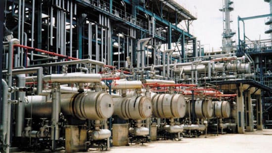 large heat exchangers in a chemical plant