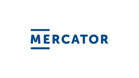 Mercator logo with blue uppercase lettering framed by short horizontal blue bars above and below the left side of the word