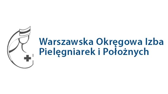 Warsaw Regional Chamber of Nurses and Midwives logo with a nursing symbol and organization name in Polish.